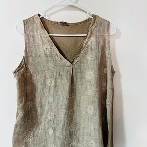 Tan Sleeveless Tank Top with V-Neckline